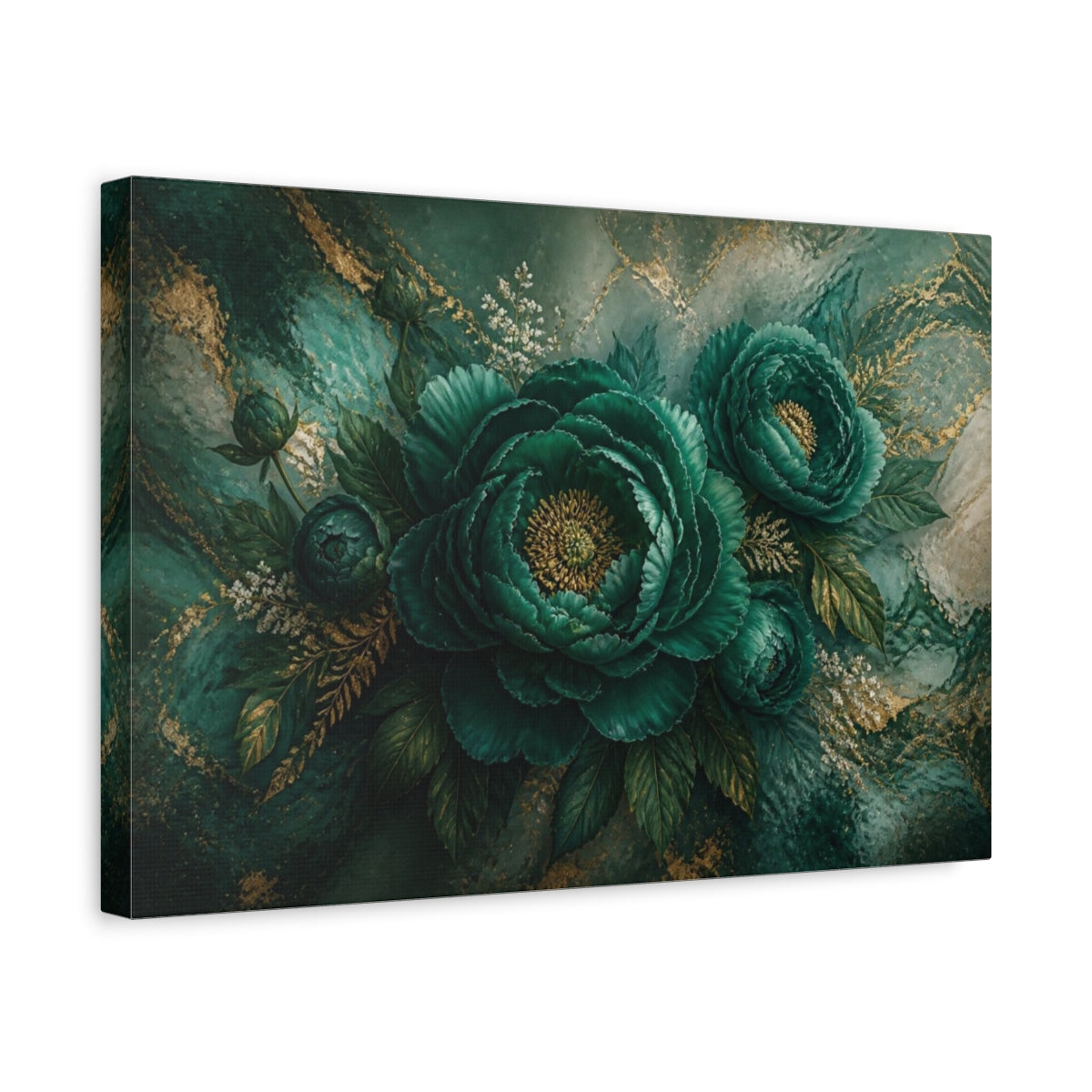 Side Mockup 4. Luxe Emerald Bloom shown as canvas print