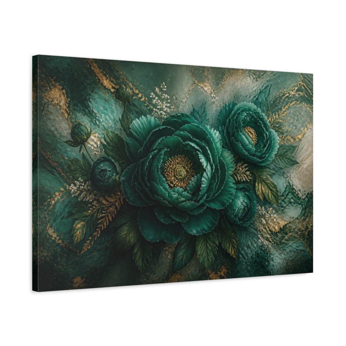 Side Mockup 2. Luxe Emerald Bloom shown as canvas print