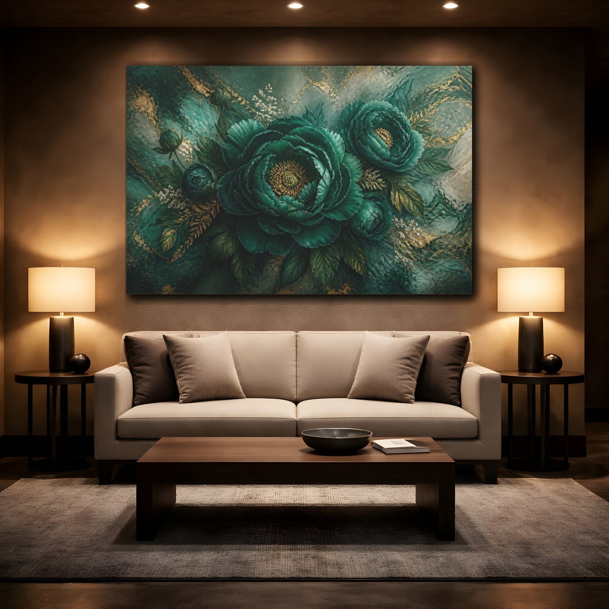 Mockup 2. Luxe Emerald Bloom shown as canvas print