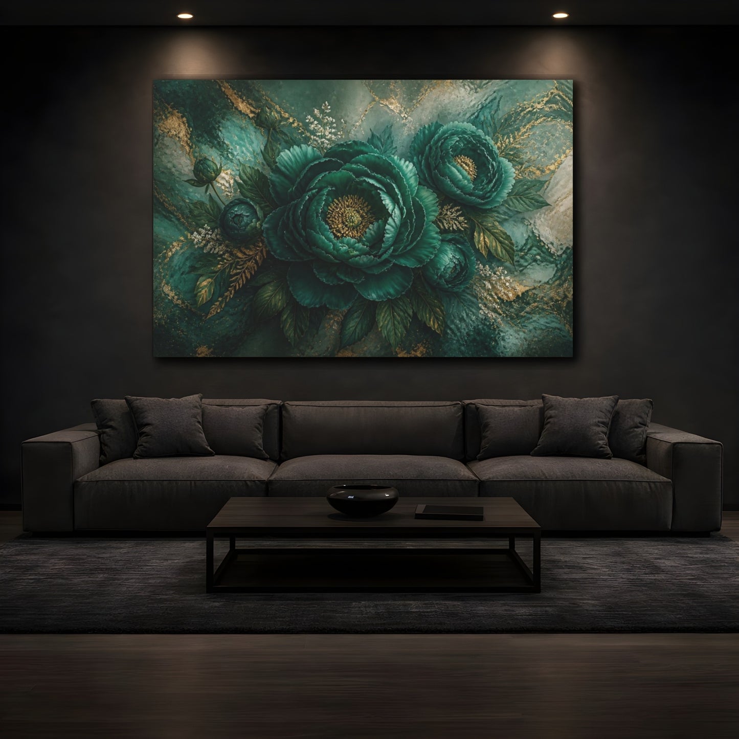 Mockup 3. Luxe Emerald Bloom shown as canvas print