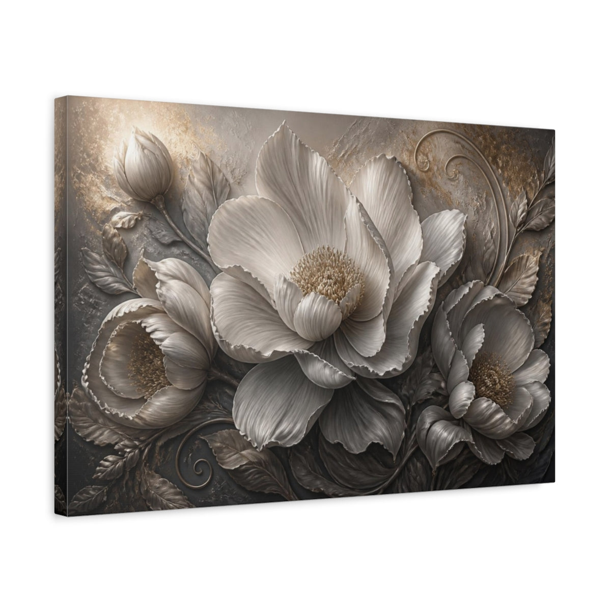 Side Mockup 3. Luxe Floral Sculpture shown as canvas print