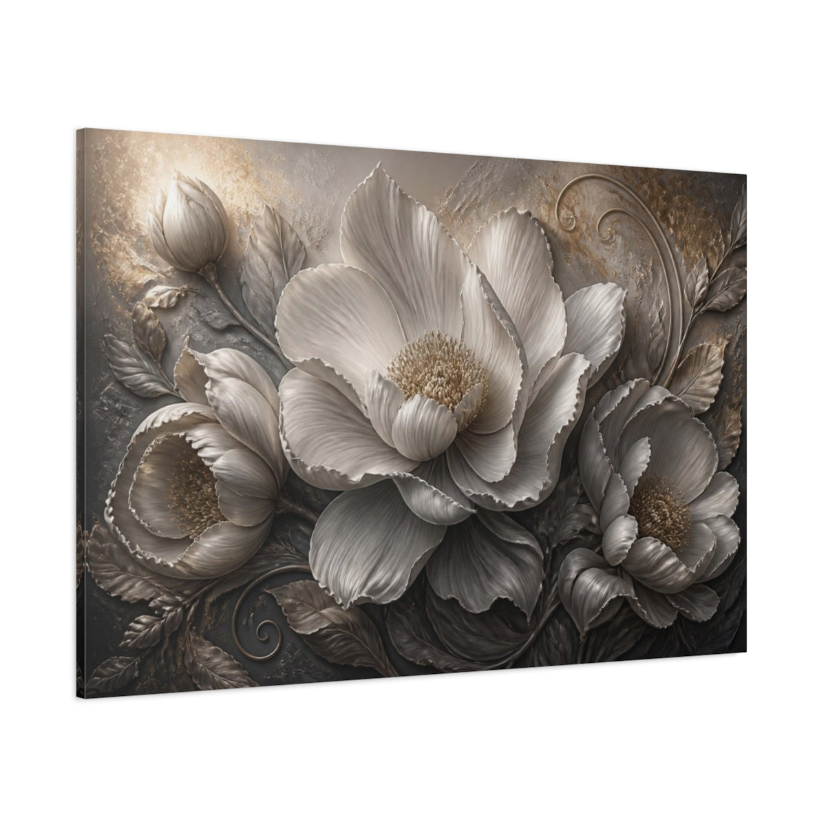 Side Mockup 1. Luxe Floral Sculpture shown as canvas print