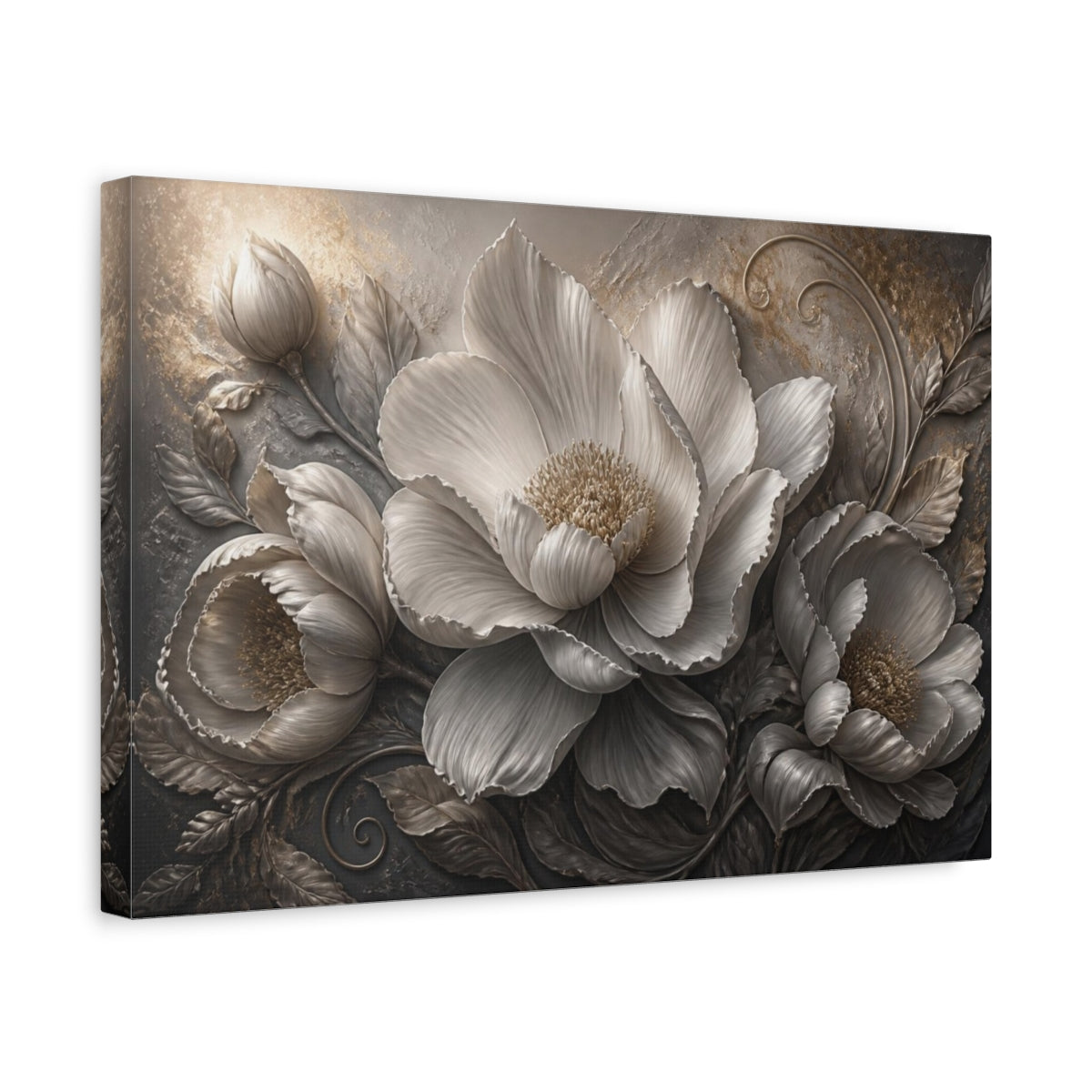 Side Mockup 4. Luxe Floral Sculpture shown as canvas print