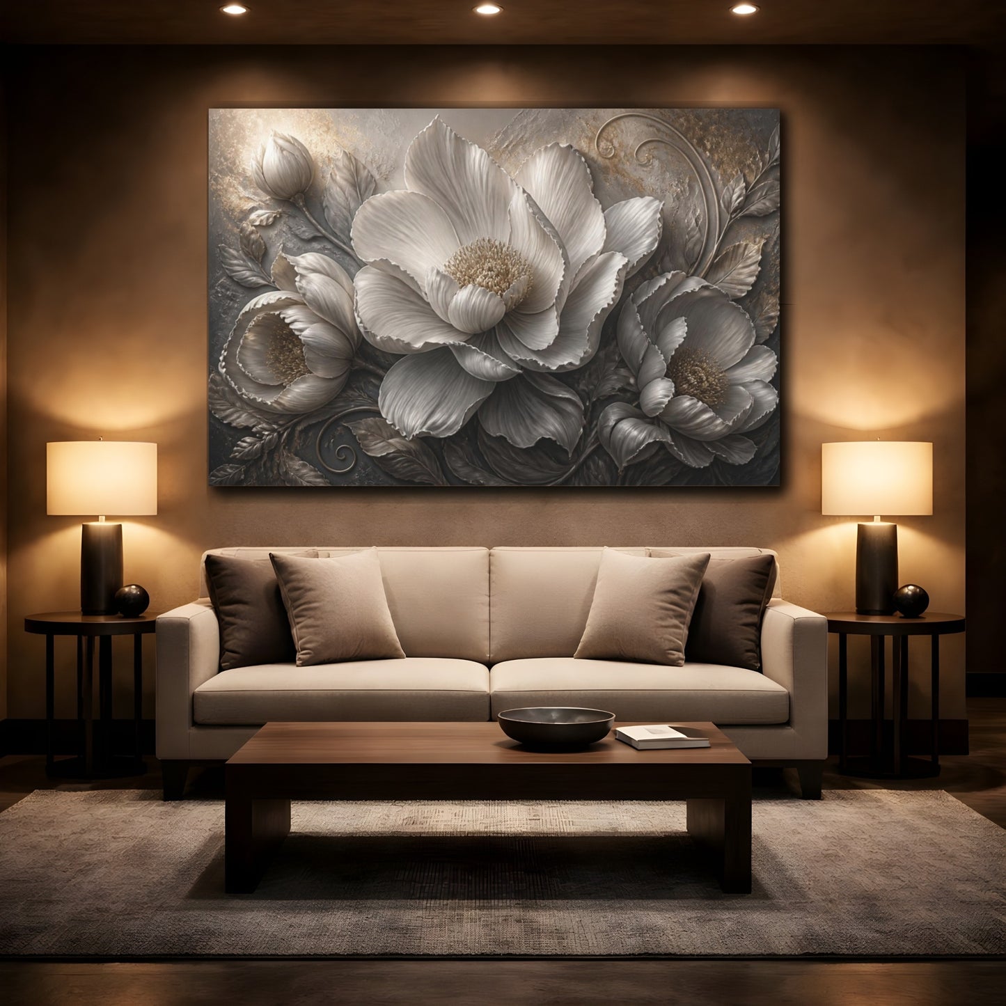Mockup 2. Luxe Floral Sculpture shown as canvas print