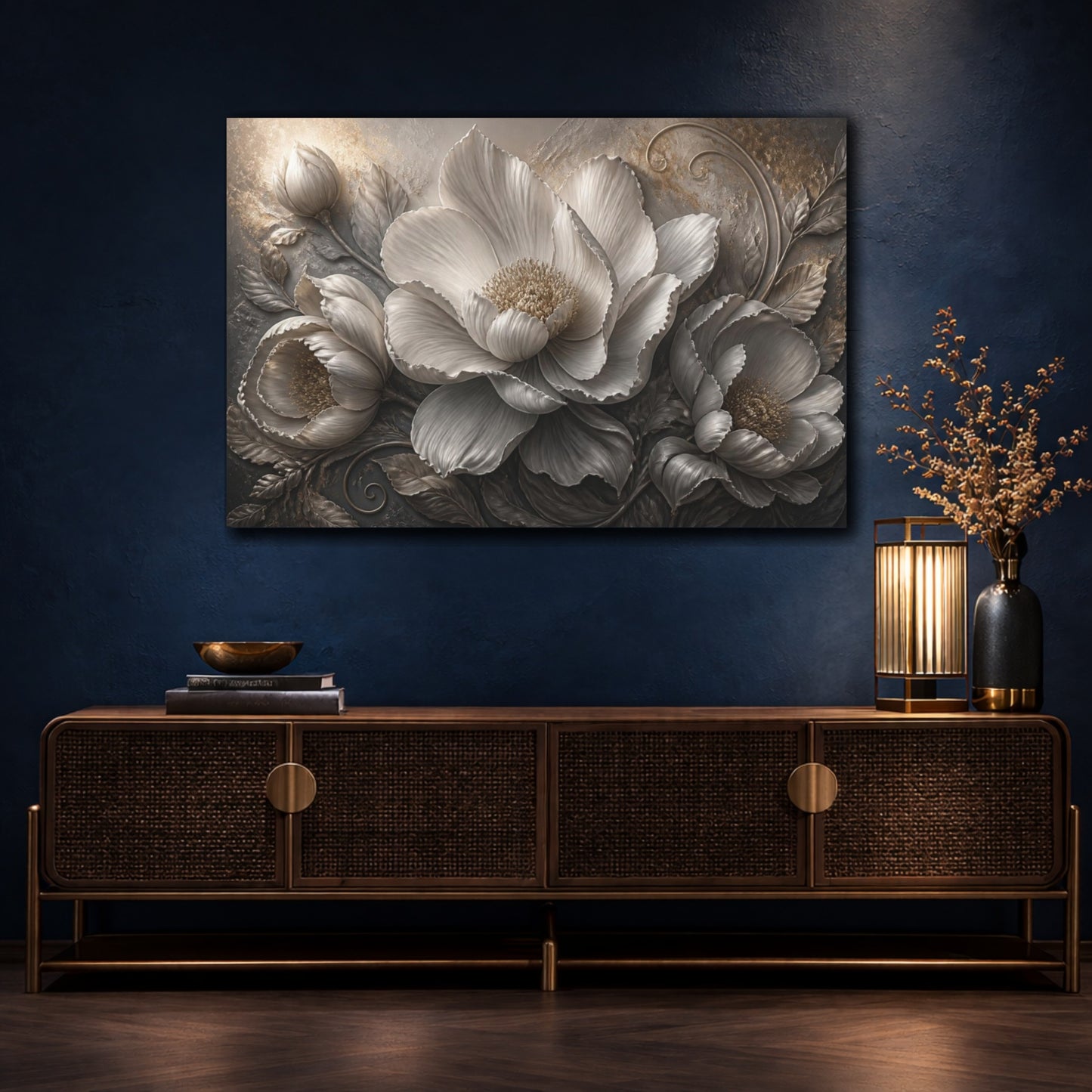 Mockup 4. Luxe Floral Sculpture shown as canvas print