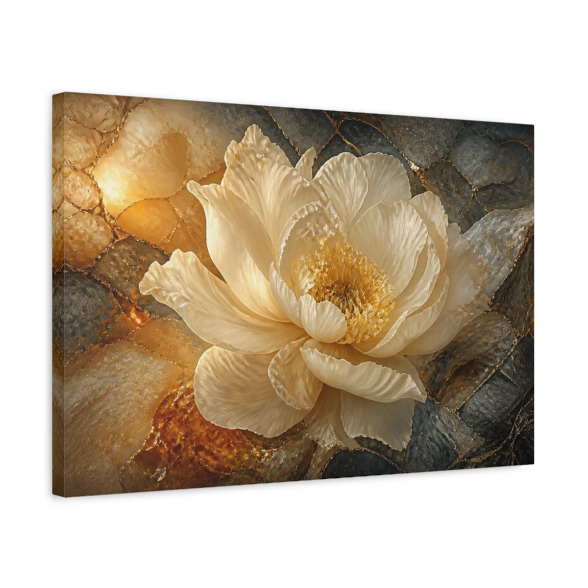 Side Mockup 3. Luxe Gold Peony shown as canvas print