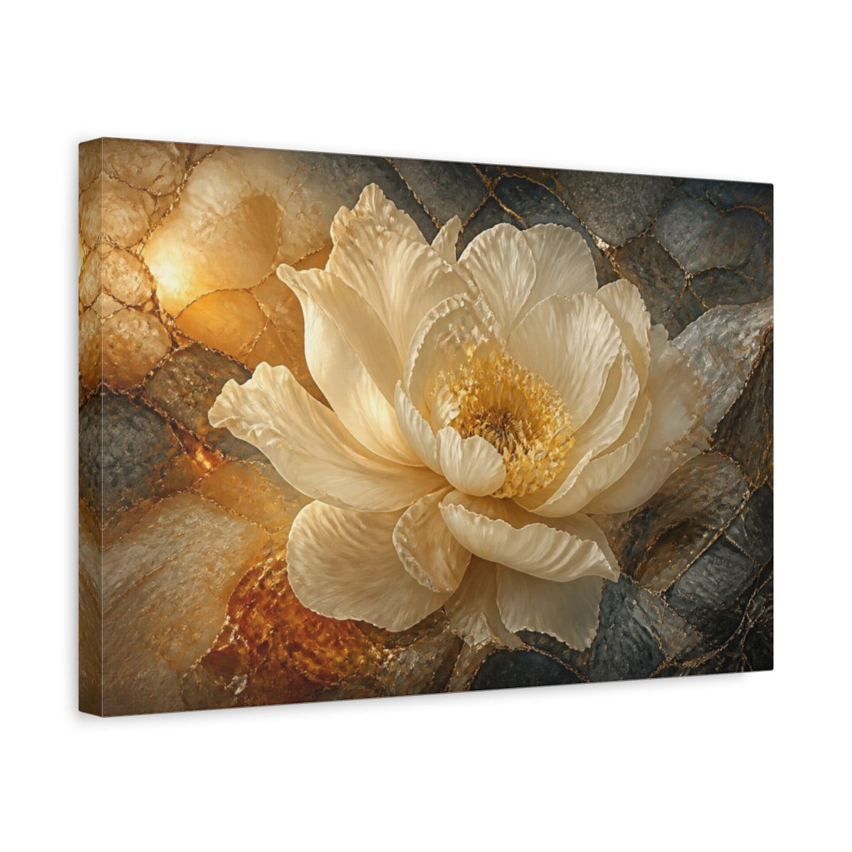 Side Mockup 4. Luxe Gold Peony shown as canvas print