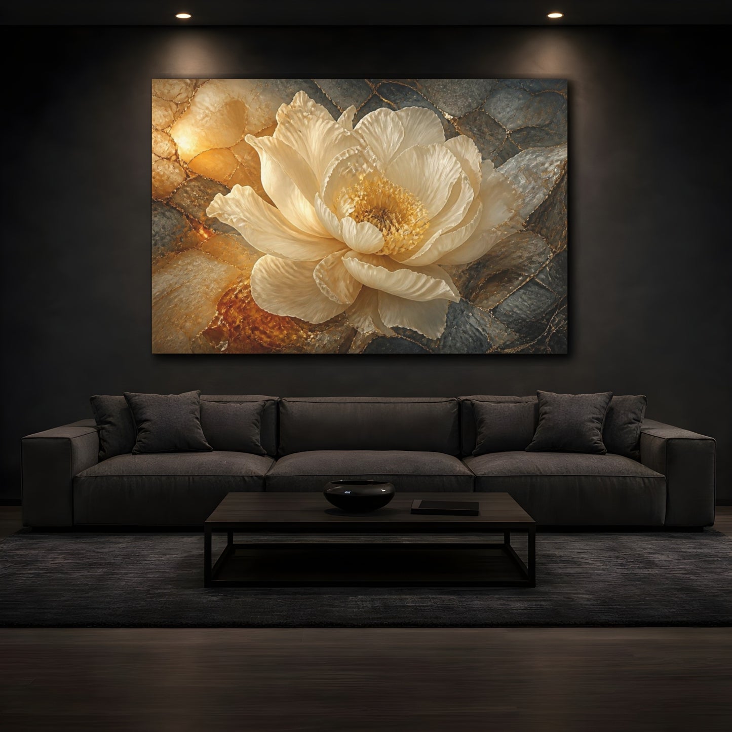 Mockup 3. Luxe Gold Peony shown as canvas print