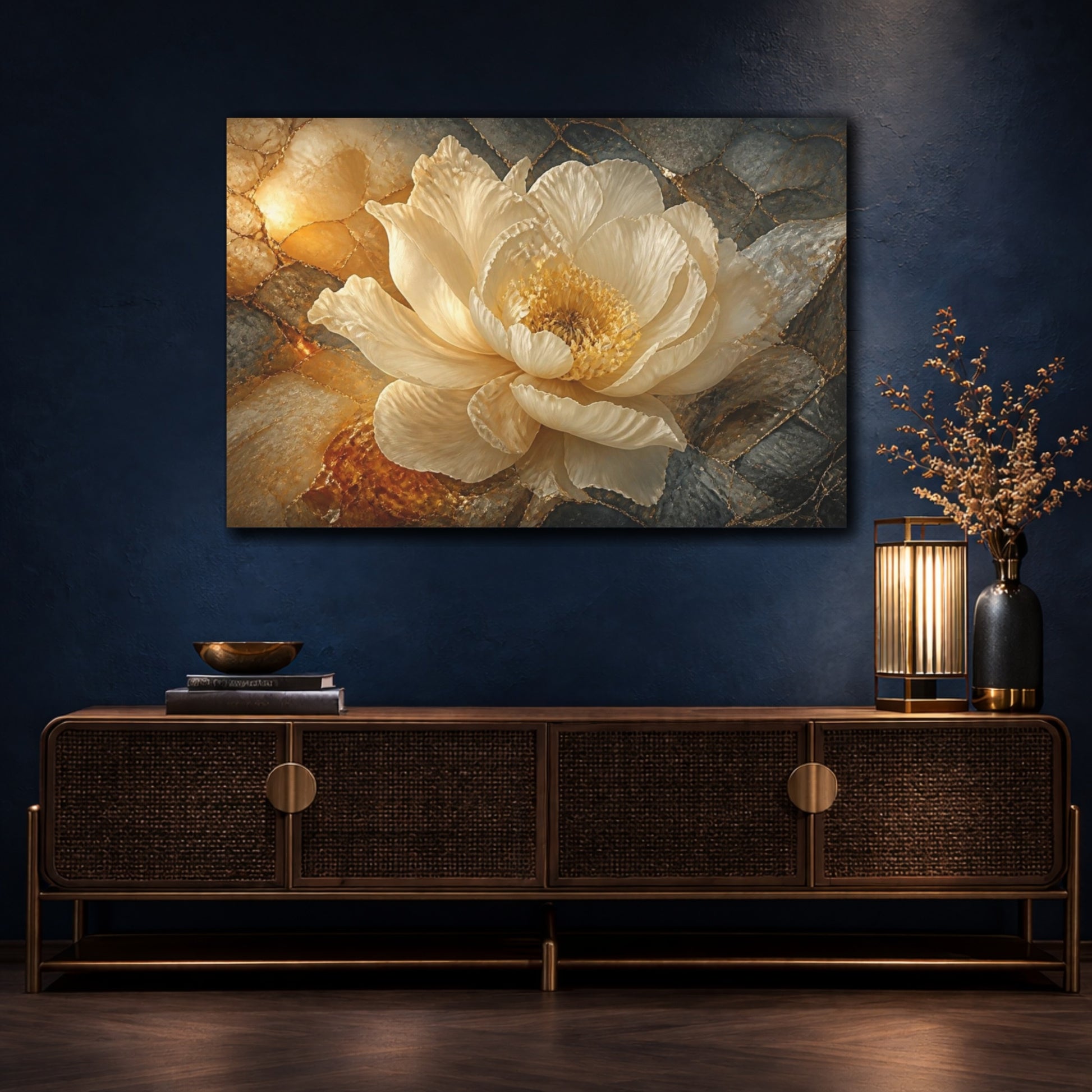 Mockup 4. Luxe Gold Peony shown as canvas print