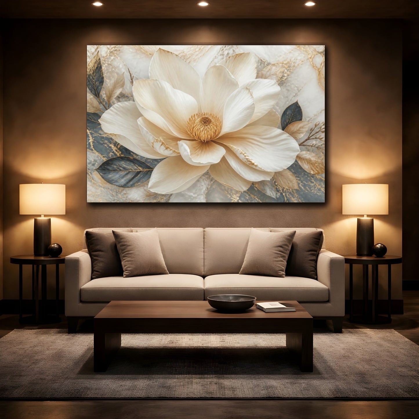Mockup 2. Luxe Ivory Blossom shown as canvas print
