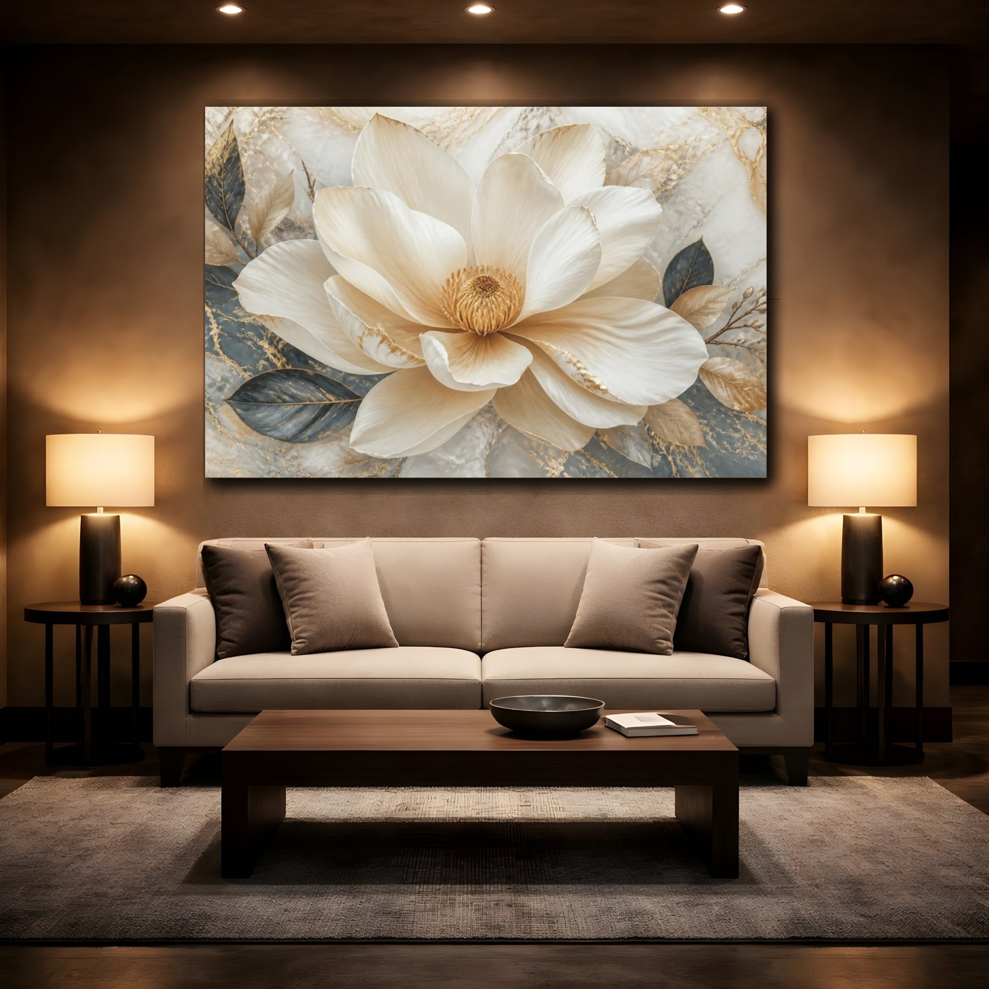 Mockup 2. Luxe Ivory Blossom shown as canvas print
