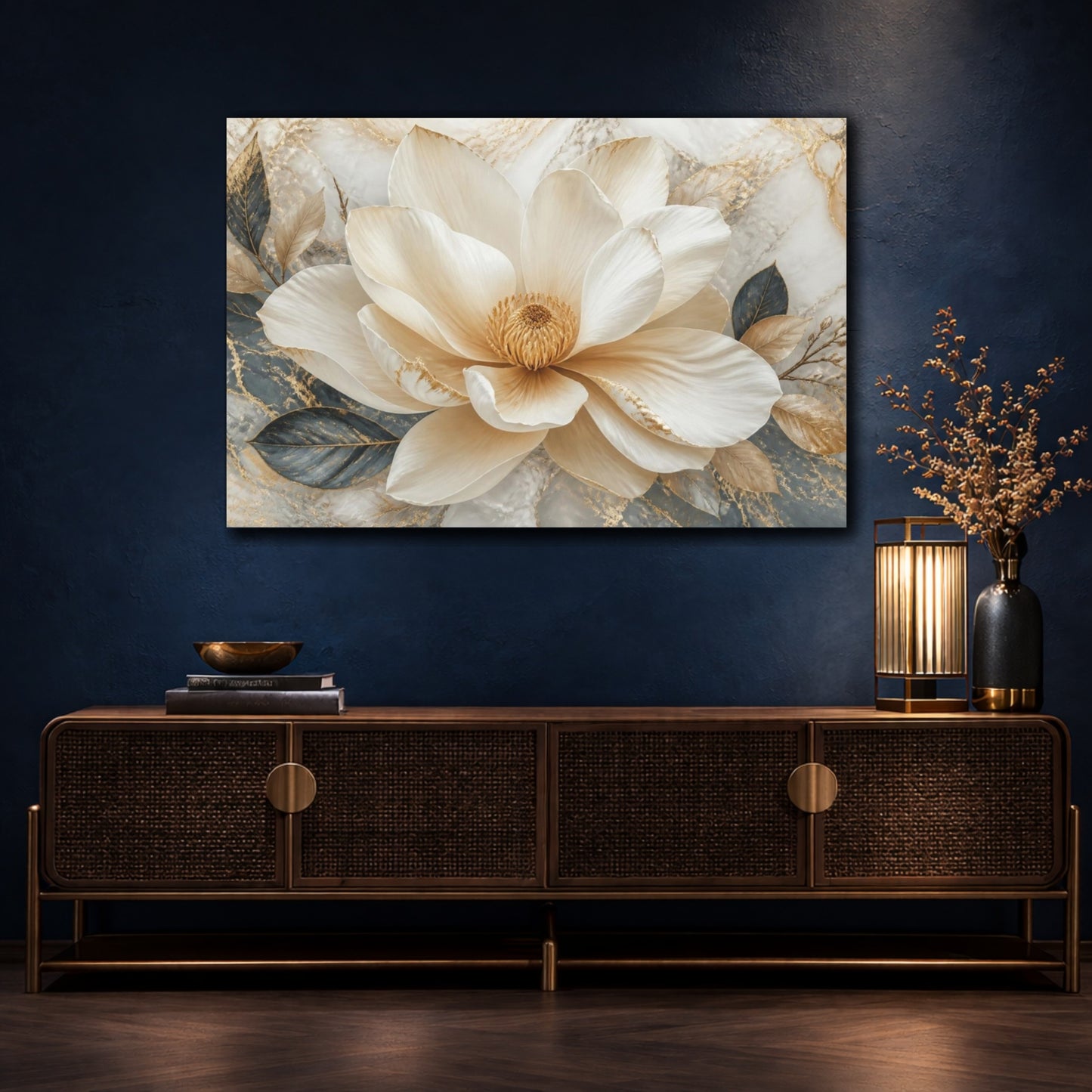 Mockup 4. Luxe Ivory Blossom shown as canvas print