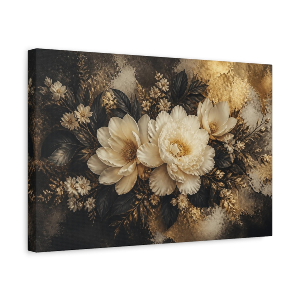 Side Mockup 4. Luxe Ivory Peony Bouquet shown as canvas print