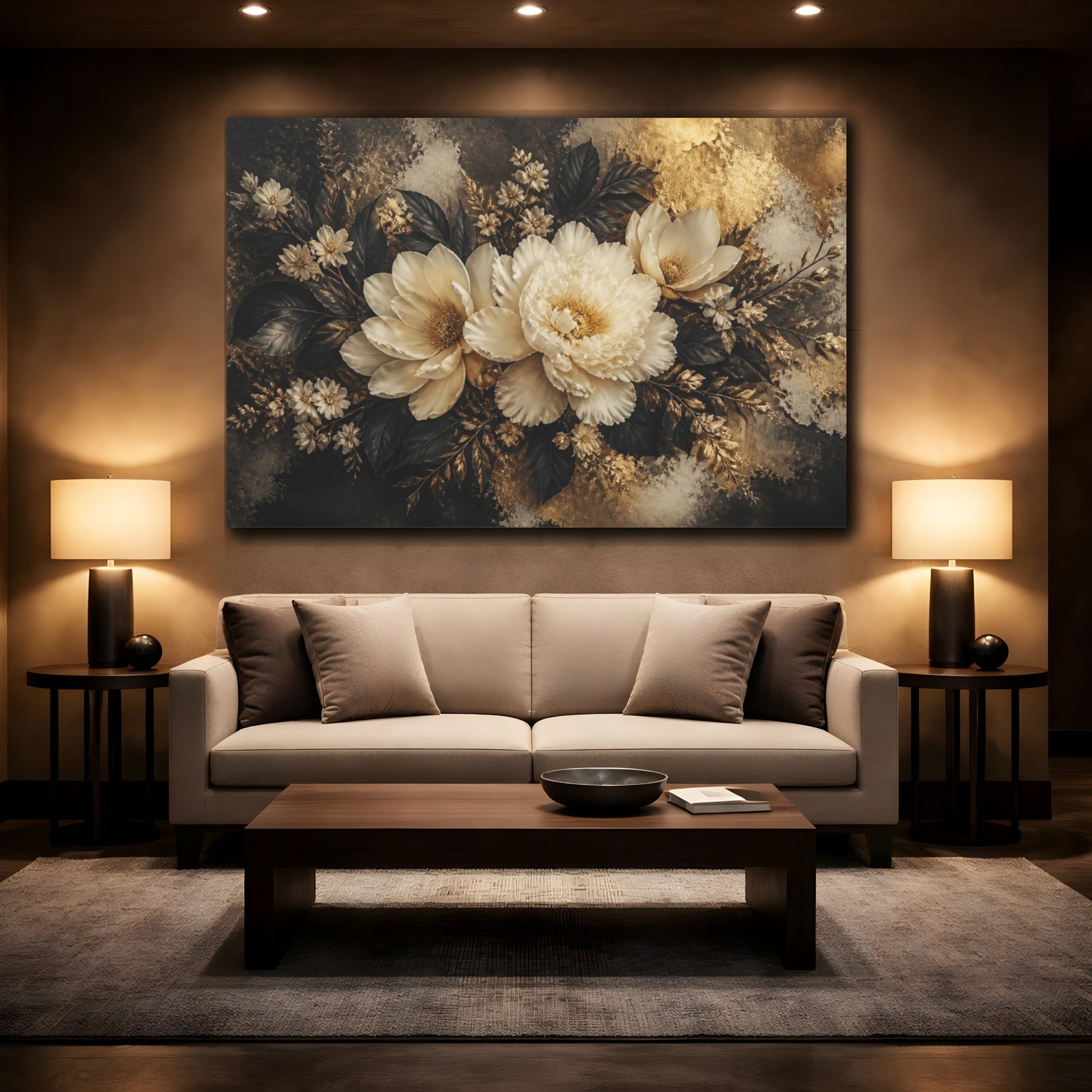 Mockup 2. Luxe Ivory Peony Bouquet shown as canvas print