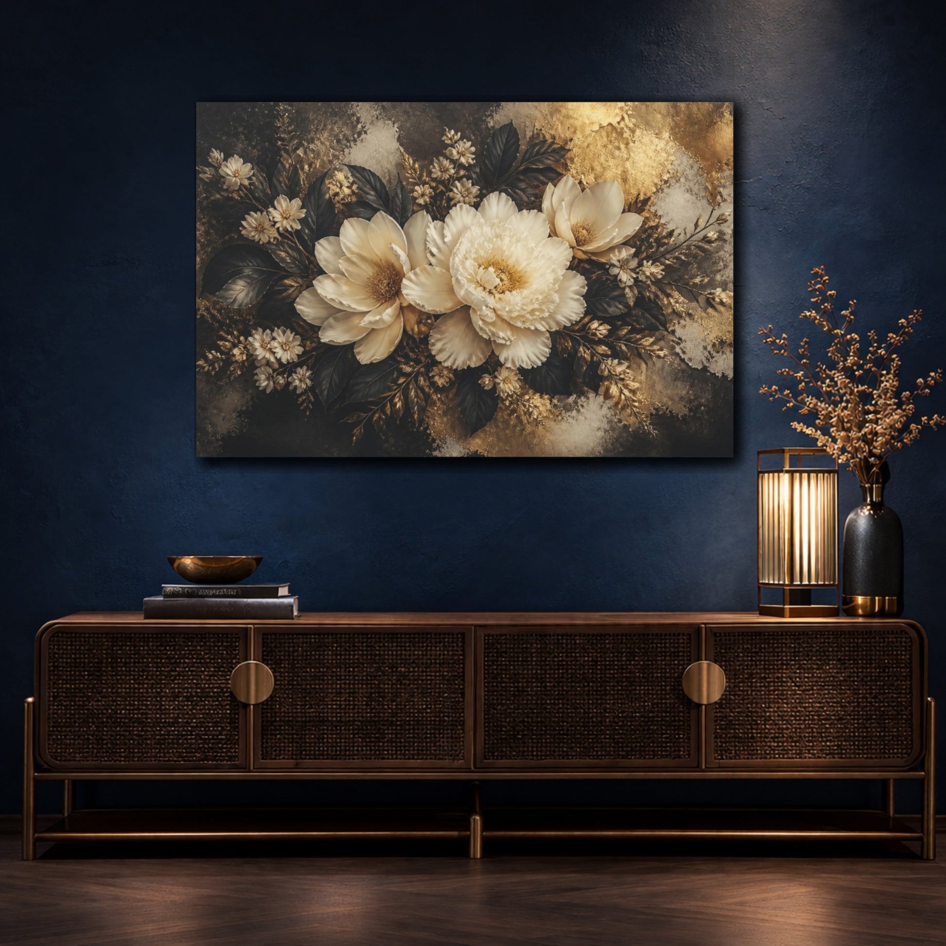 Mockup 4. Luxe Ivory Peony Bouquet shown as canvas print