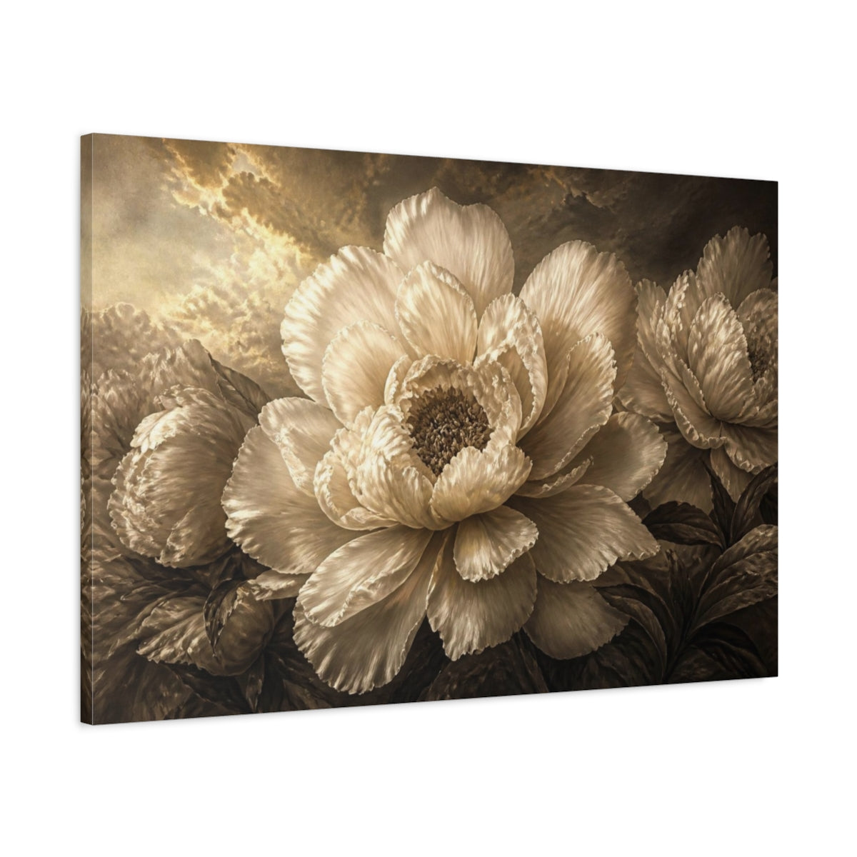 Main Mockup. Luxe Peony Sculpture shown as canvas print