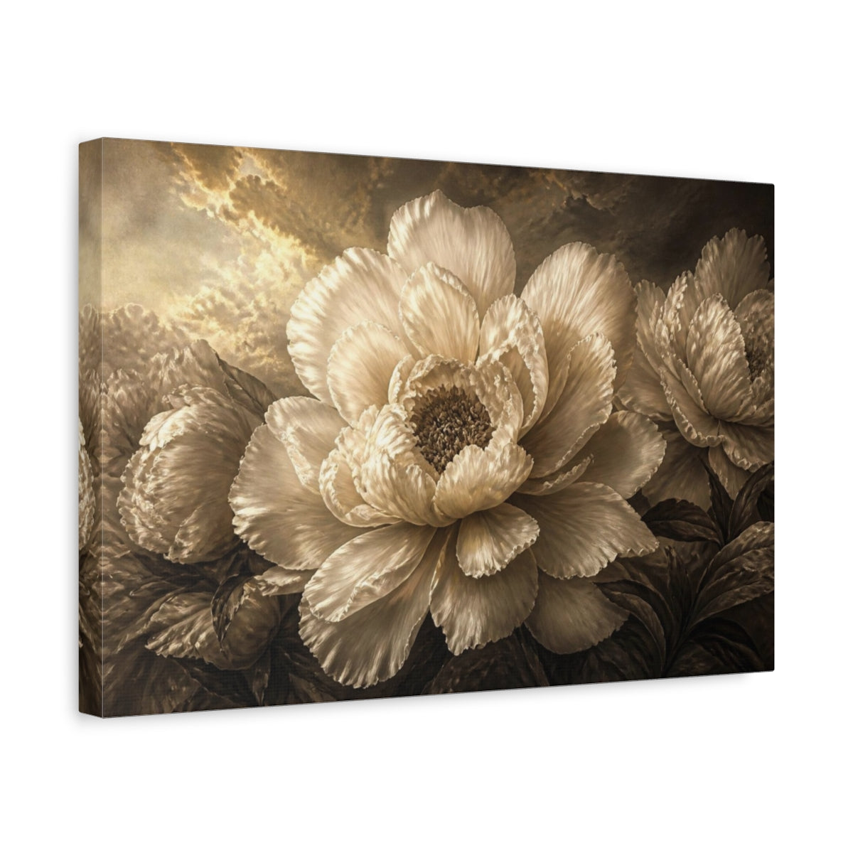 Side Mockup 4. Luxe Peony Sculpture shown as canvas print