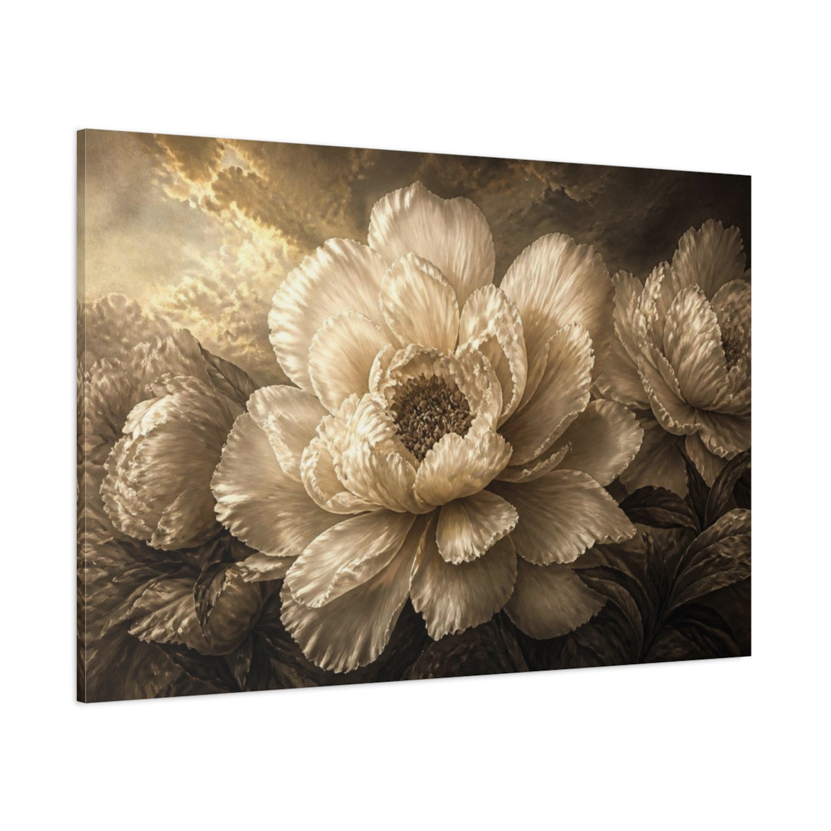 Side Mockup 1. Luxe Peony Sculpture shown as canvas print