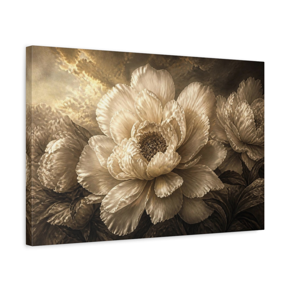 Side Mockup 3. Luxe Peony Sculpture shown as canvas print