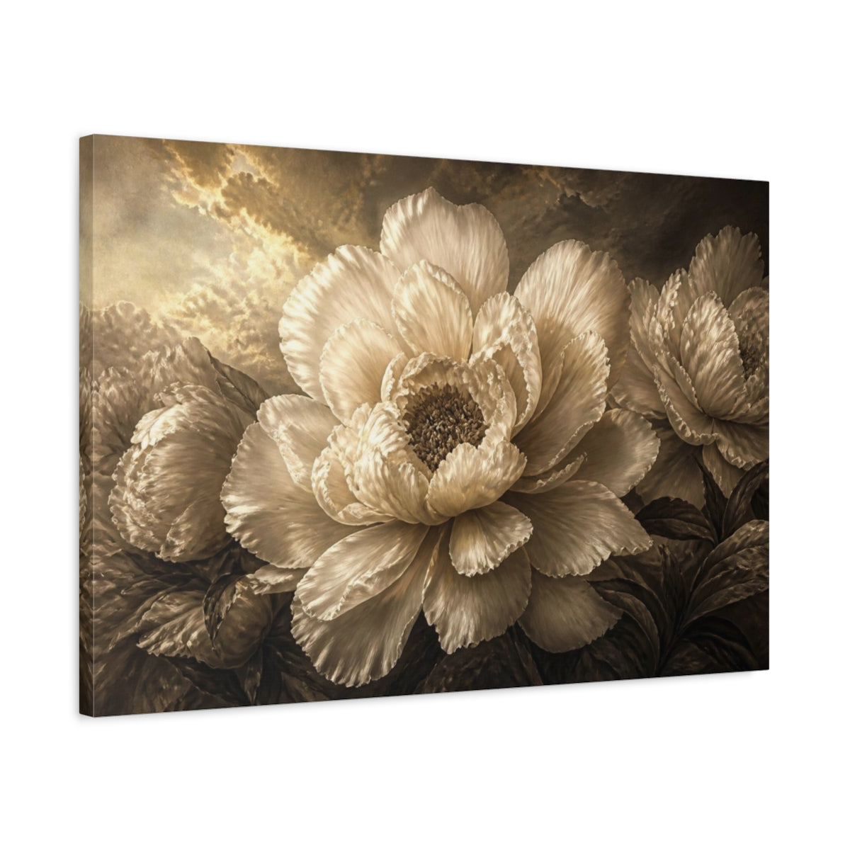 Side Mockup 2. Luxe Peony Sculpture shown as canvas print
