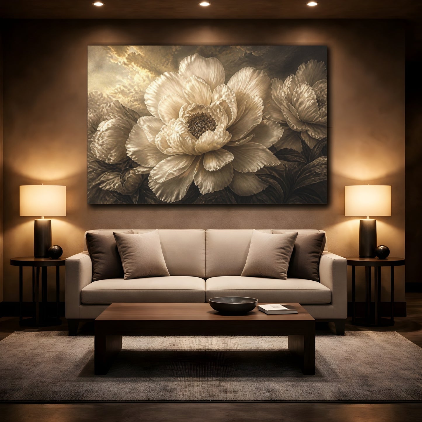 Mockup 2. Luxe Peony Sculpture shown as canvas print
