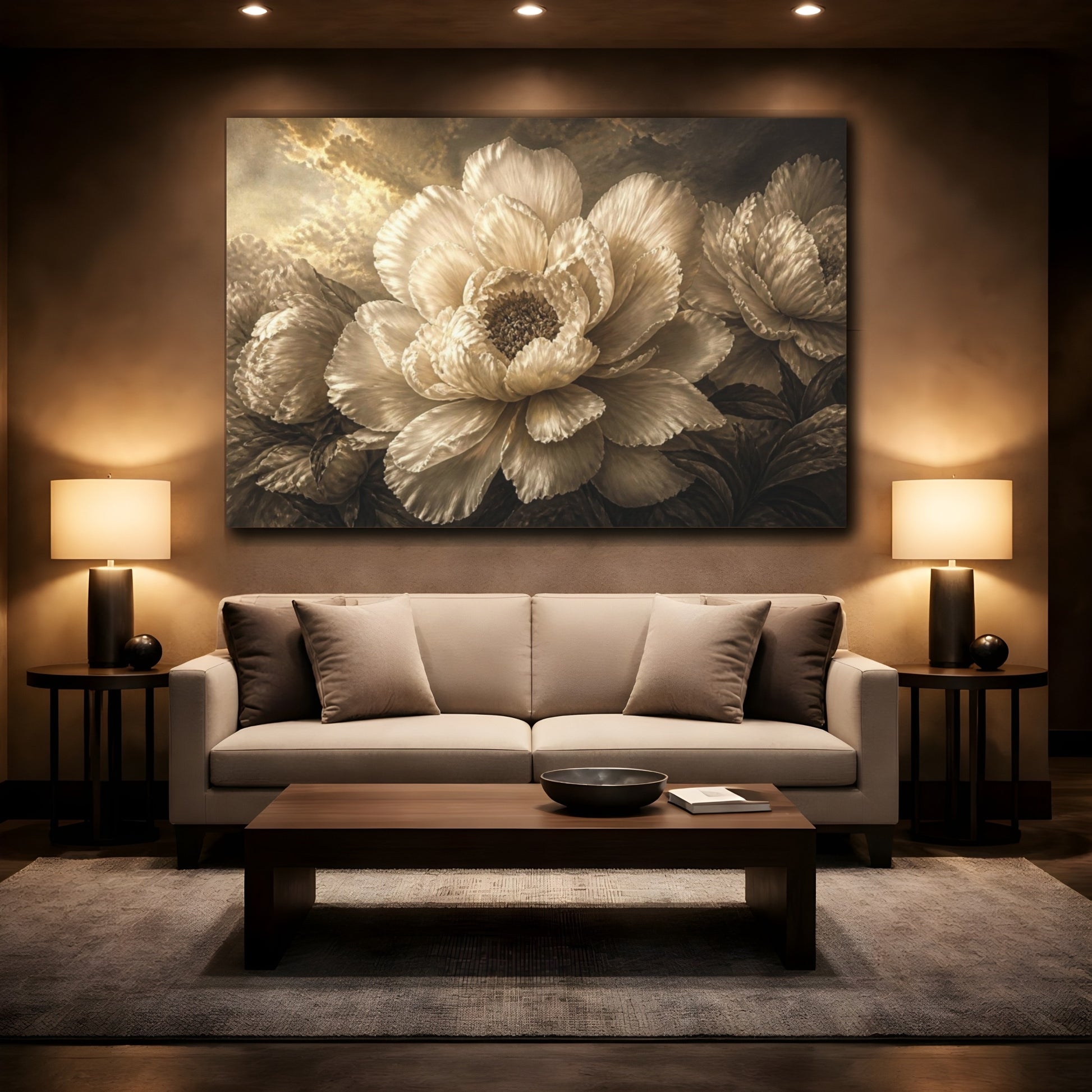 Mockup 2. Luxe Peony Sculpture shown as canvas print