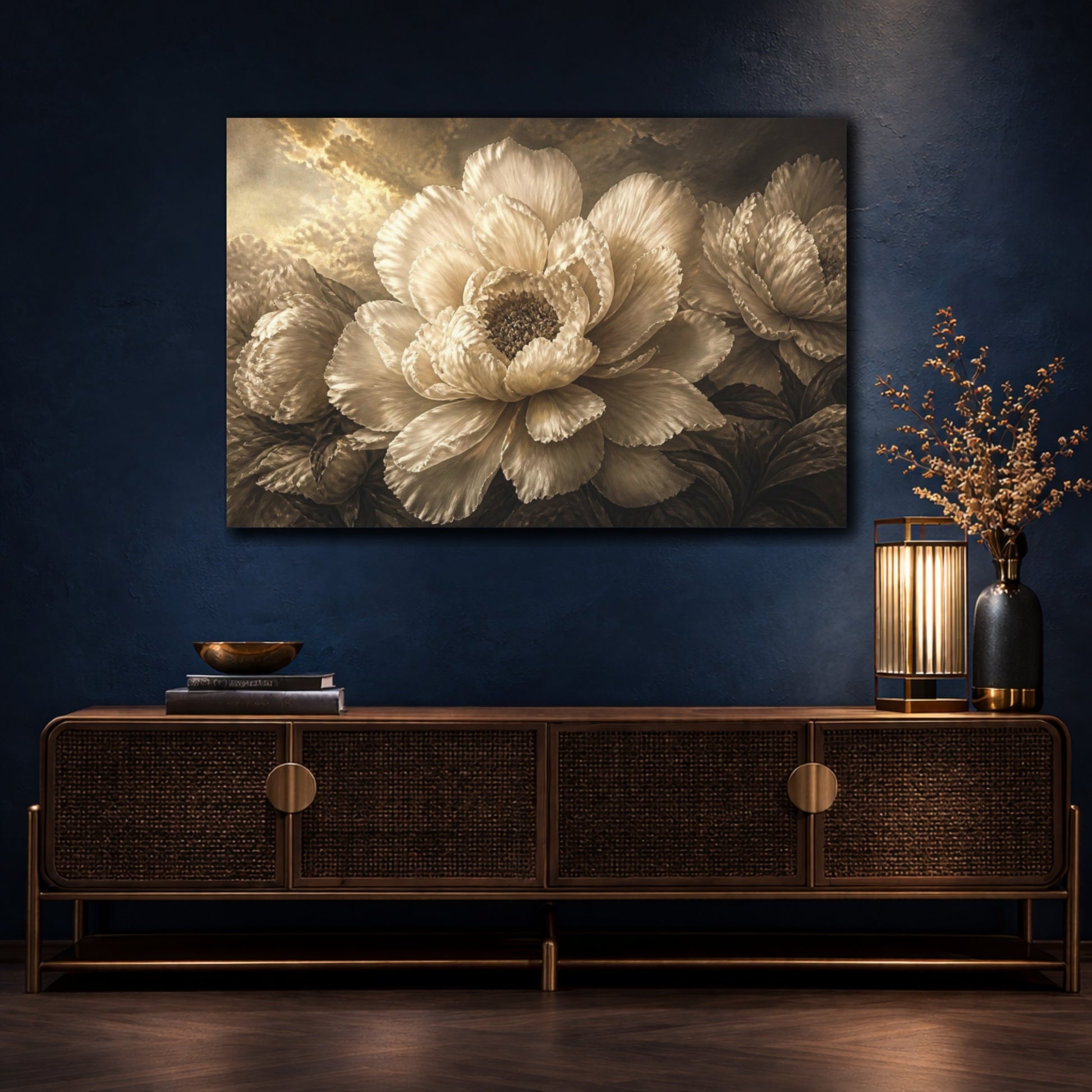 Mockup 4. Luxe Peony Sculpture shown as canvas print