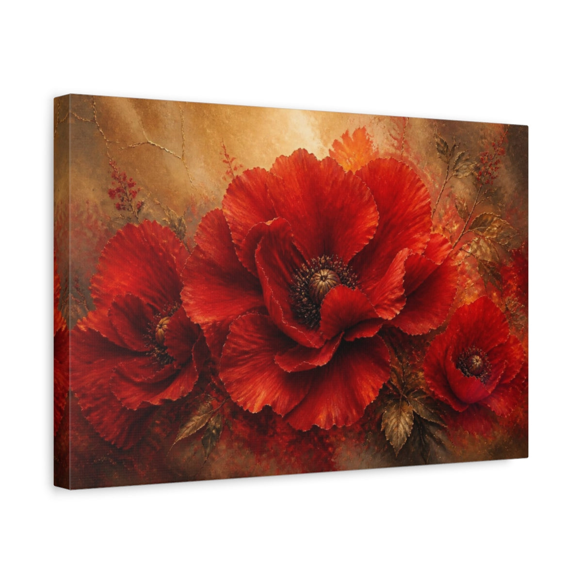 Side Mockup 4. Luxe Scarlet Poppy shown as canvas print
