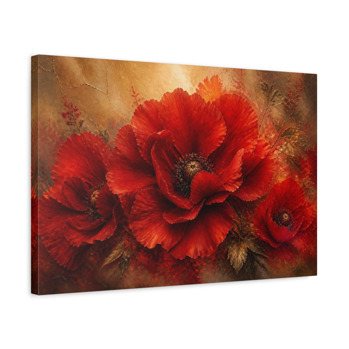 Side Mockup 3. Luxe Scarlet Poppy shown as canvas print
