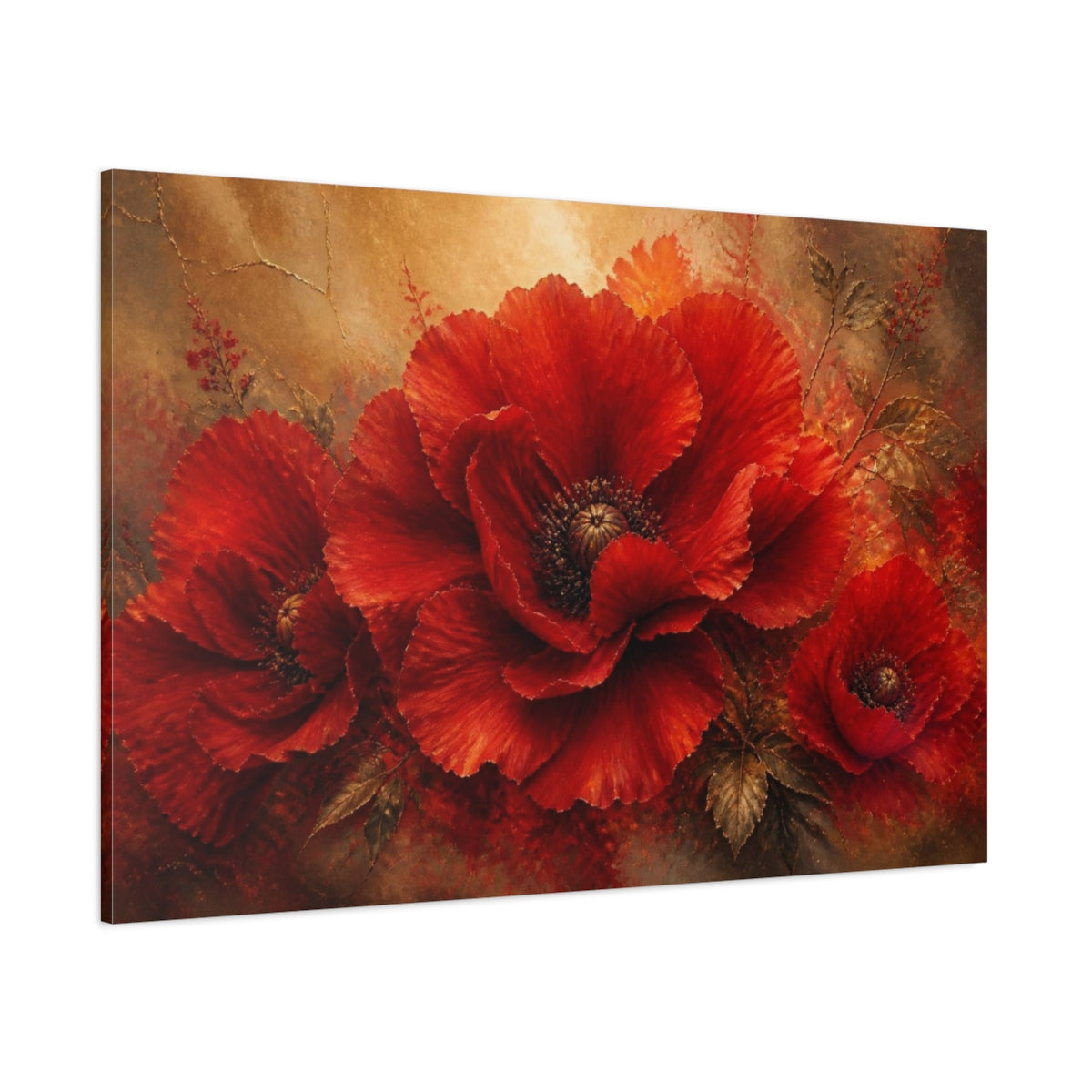 Side Mockup 1. Luxe Scarlet Poppy shown as canvas print