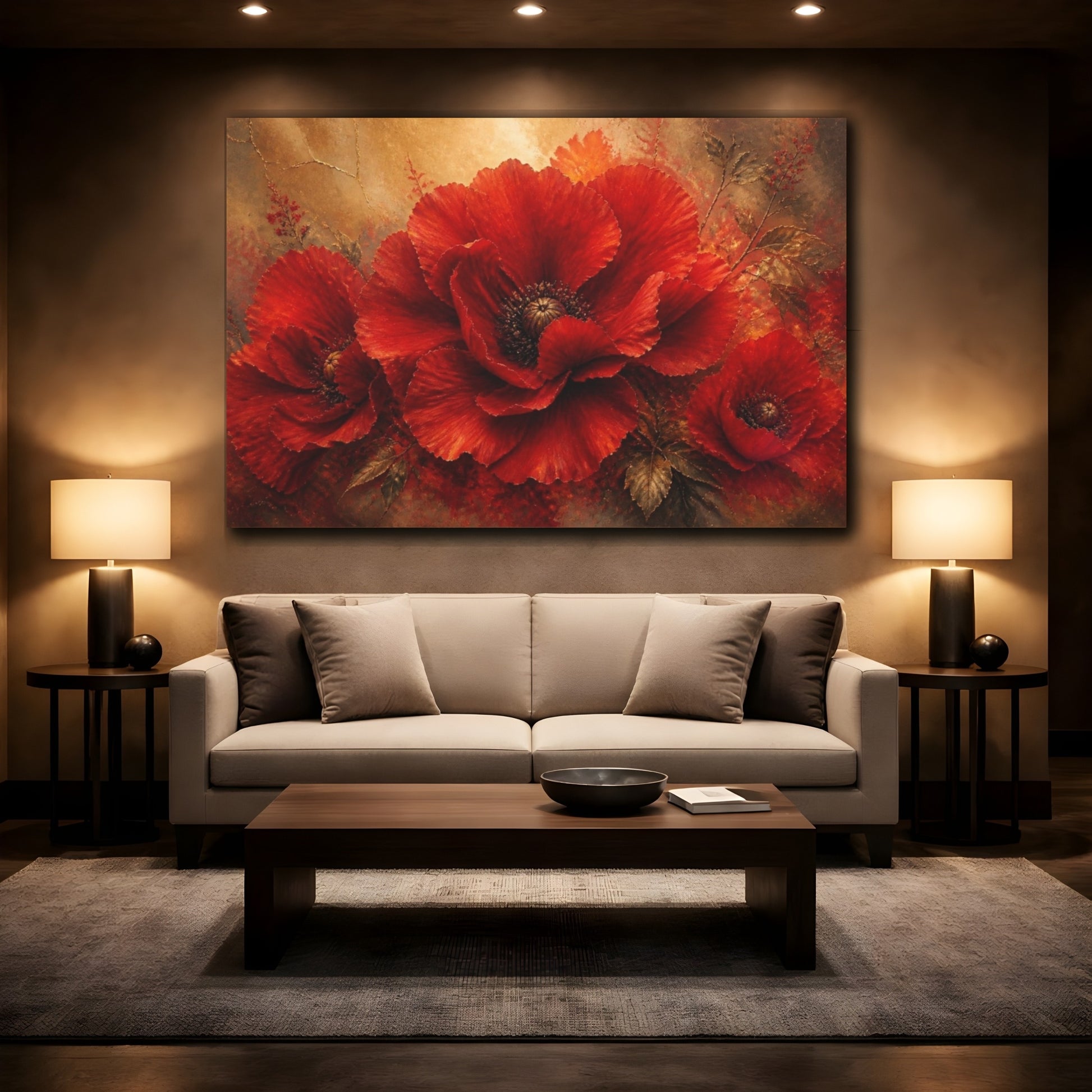Mockup 2. Luxe Scarlet Poppy shown as canvas print