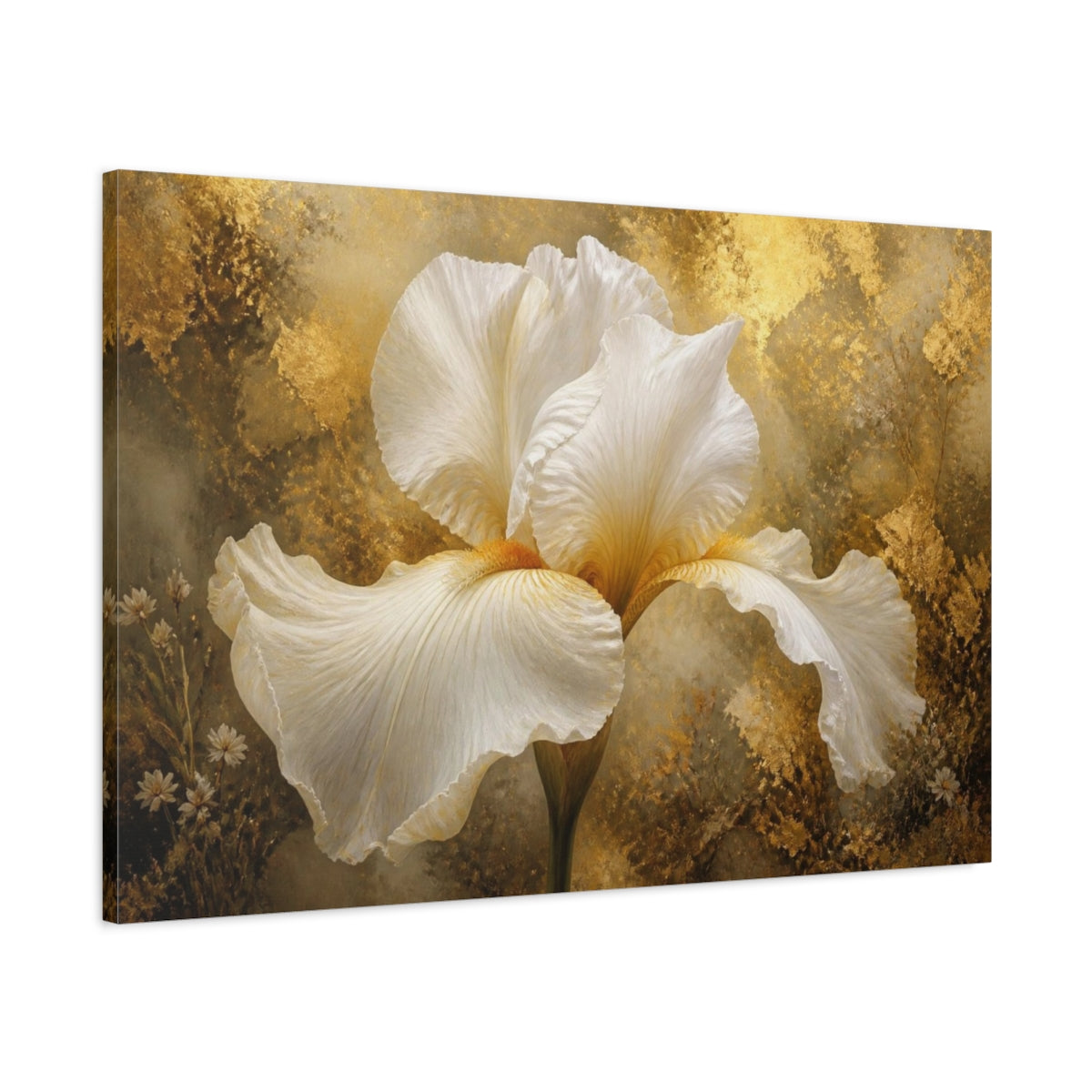 Main Mockup. Luxe White Iris shown as canvas print
