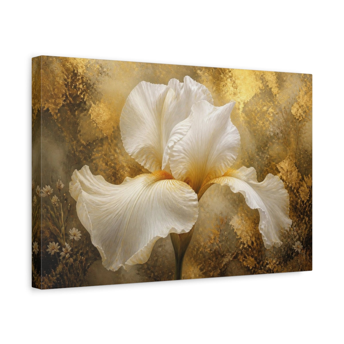 Side Mockup 4. Luxe White Iris shown as canvas print