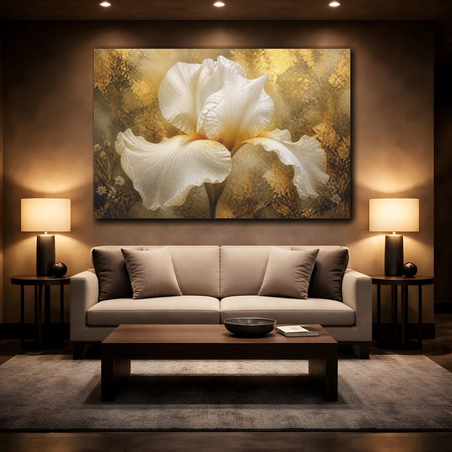 Mockup 2. Luxe White Iris shown as canvas print