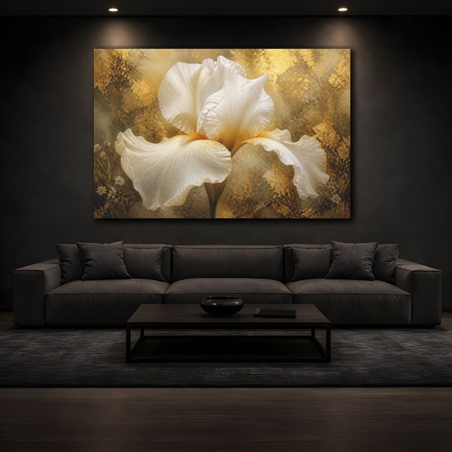 Mockup 3. Luxe White Iris shown as canvas print