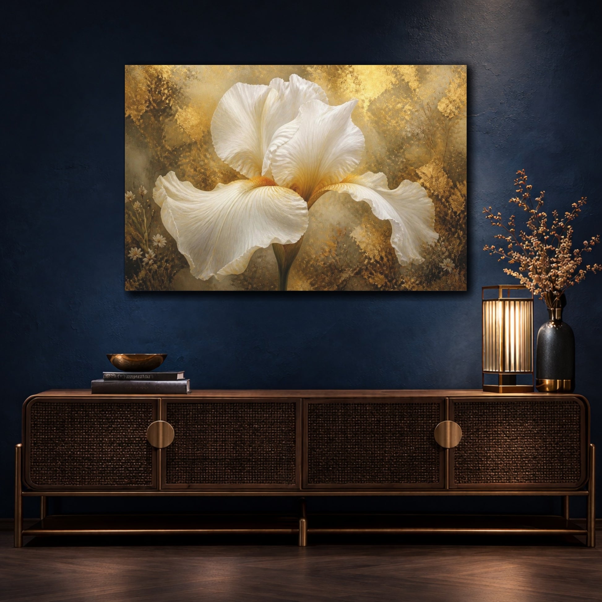 Mockup 4. Luxe White Iris shown as canvas print