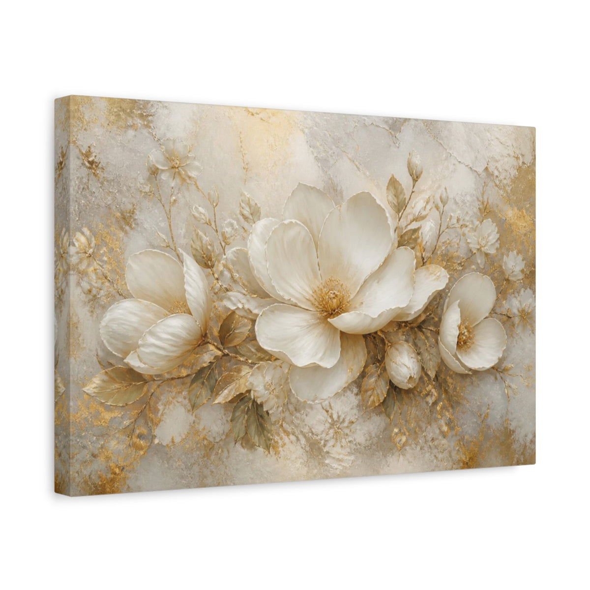 Side Mockup 4. Luxurious White Blooms shown as canvas print