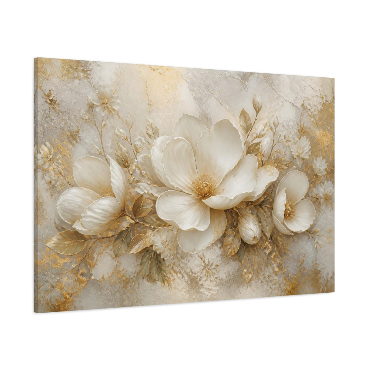 Side Mockup 1. Luxurious White Blooms shown as canvas print