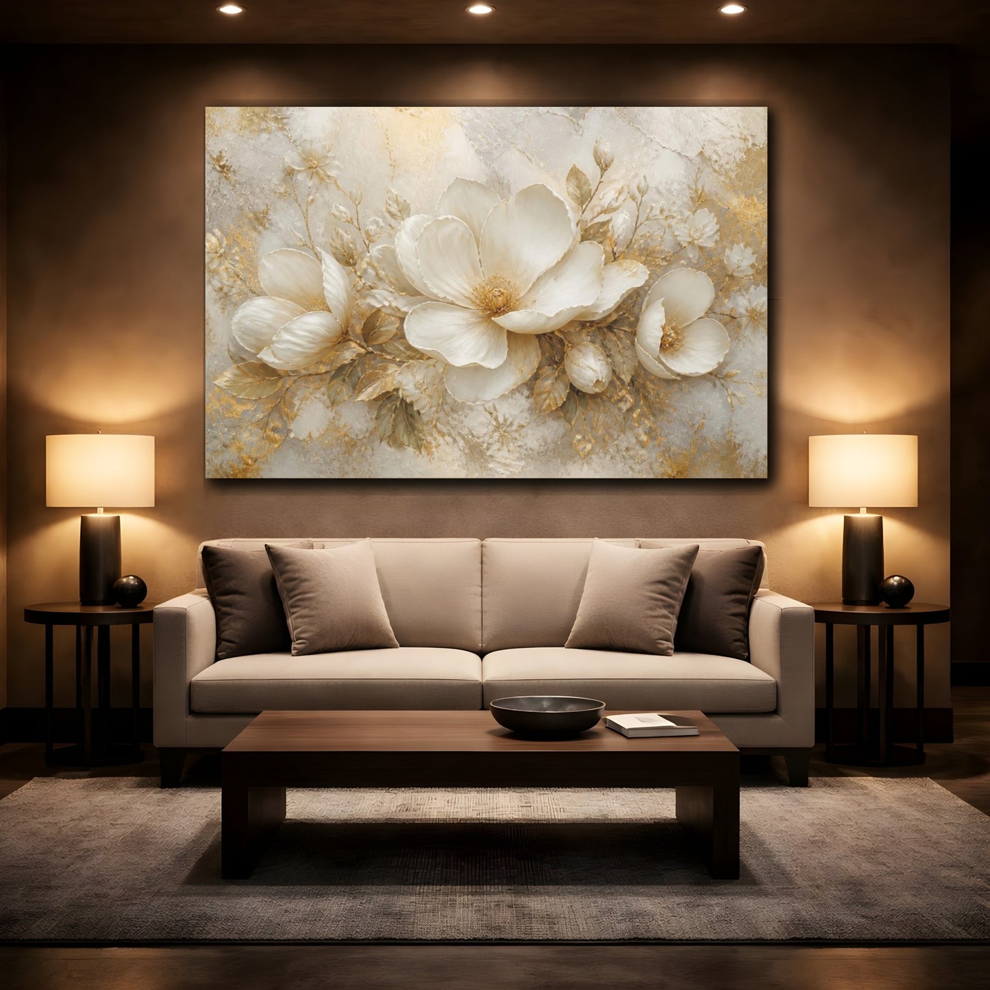 Mockup 2. Luxurious White Blooms shown as canvas print
