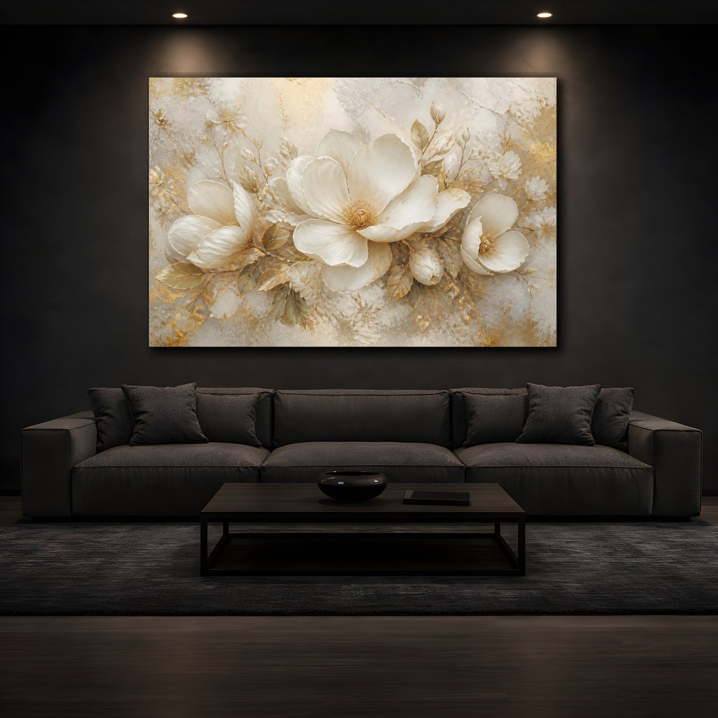 Mockup 3. Luxurious White Blooms shown as canvas print