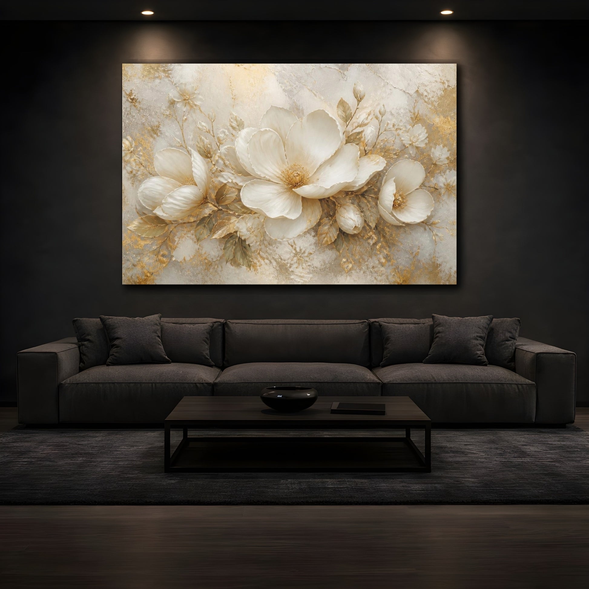 Mockup 3. Luxurious White Blooms shown as canvas print