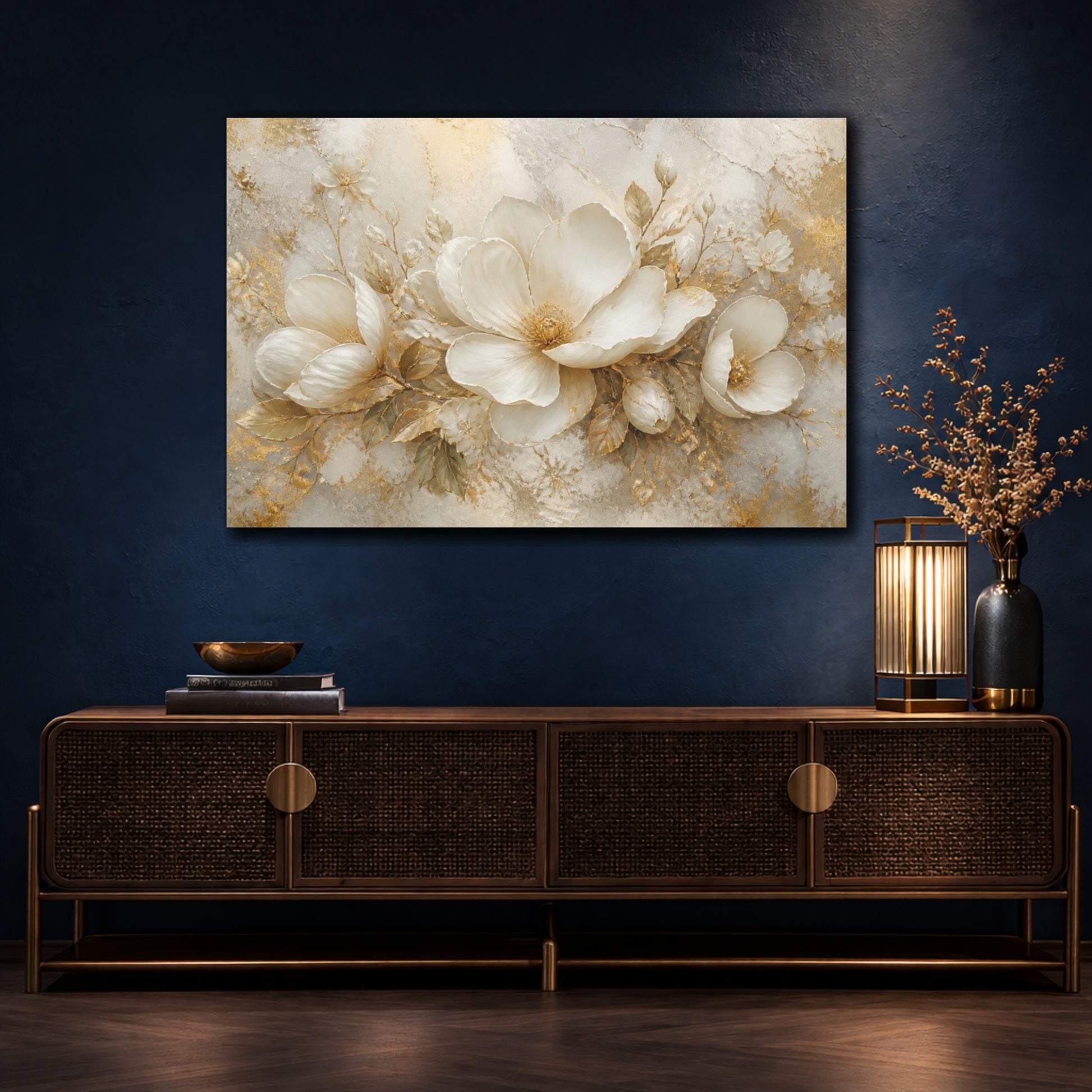 Mockup 4. Luxurious White Blooms shown as canvas print
