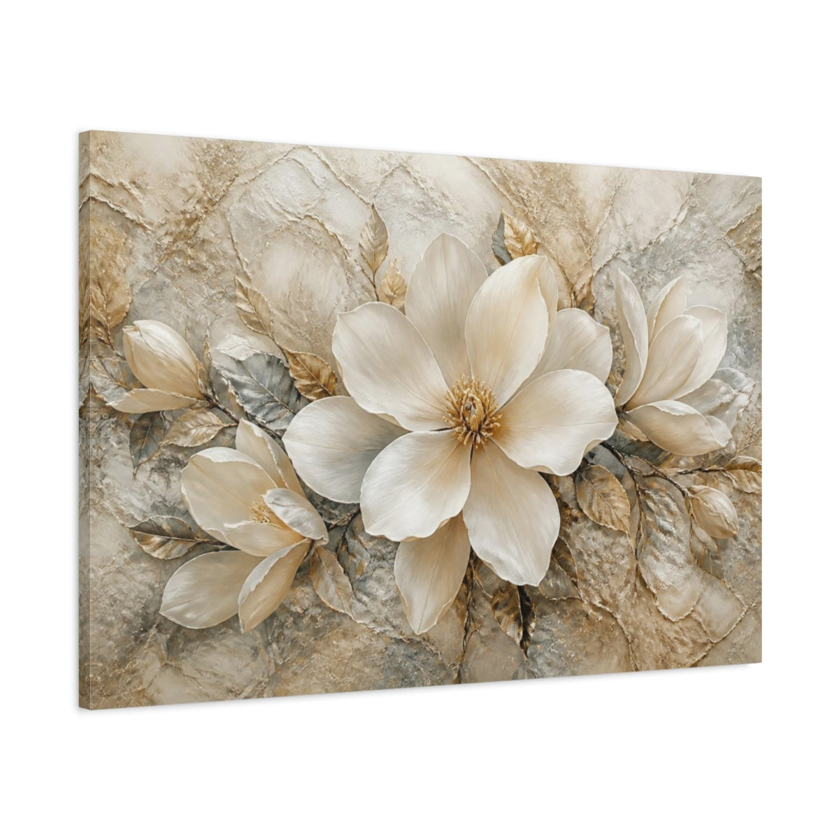 Main Mockup. Luxurious White Magnolia shown as canvas print