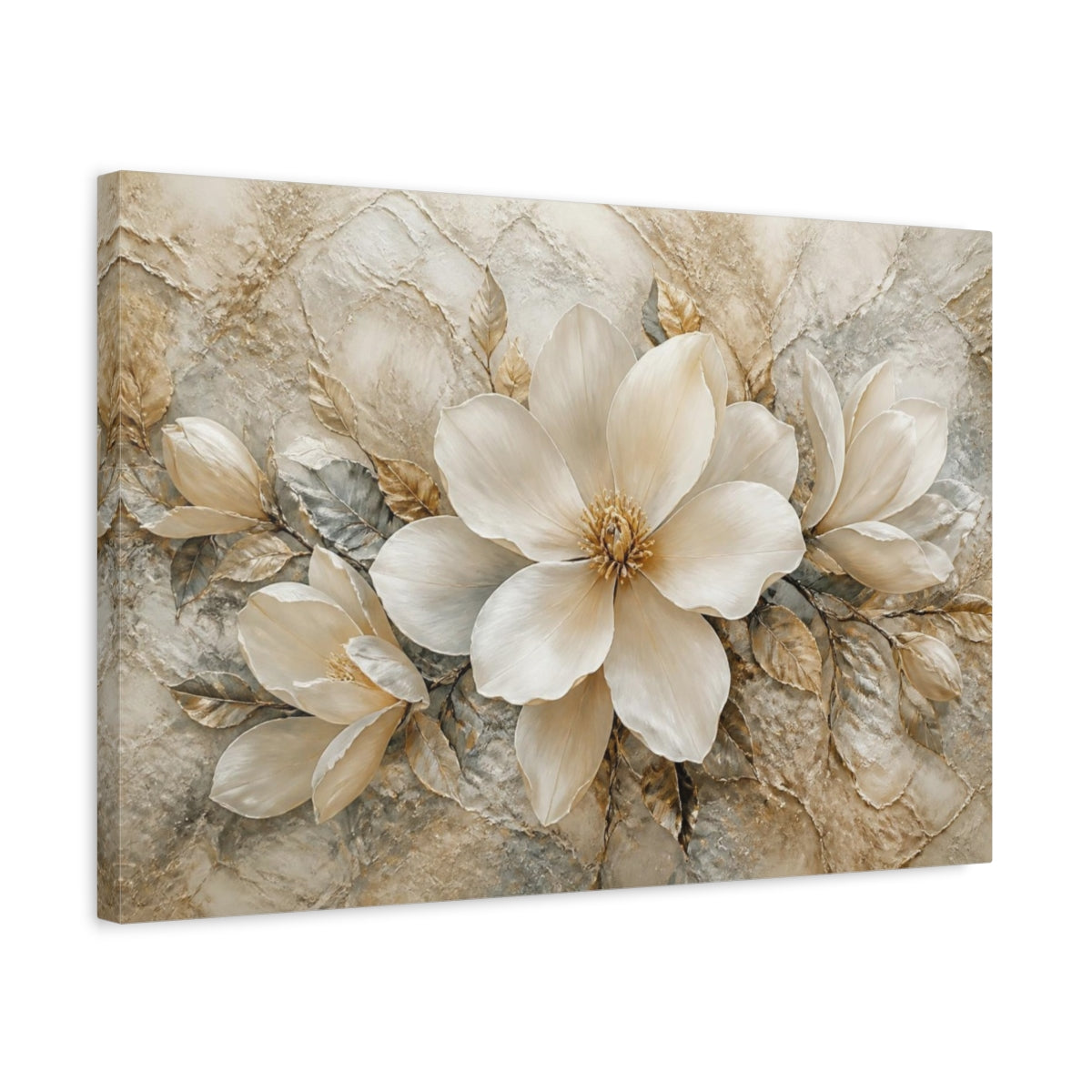 Side Mockup 3. Luxurious White Magnolia shown as canvas print