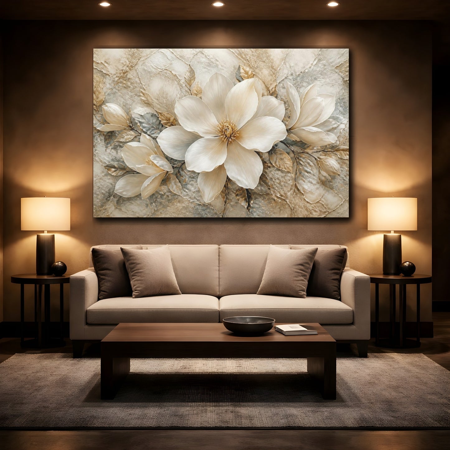 Mockup 2. Luxurious White Magnolia shown as canvas print
