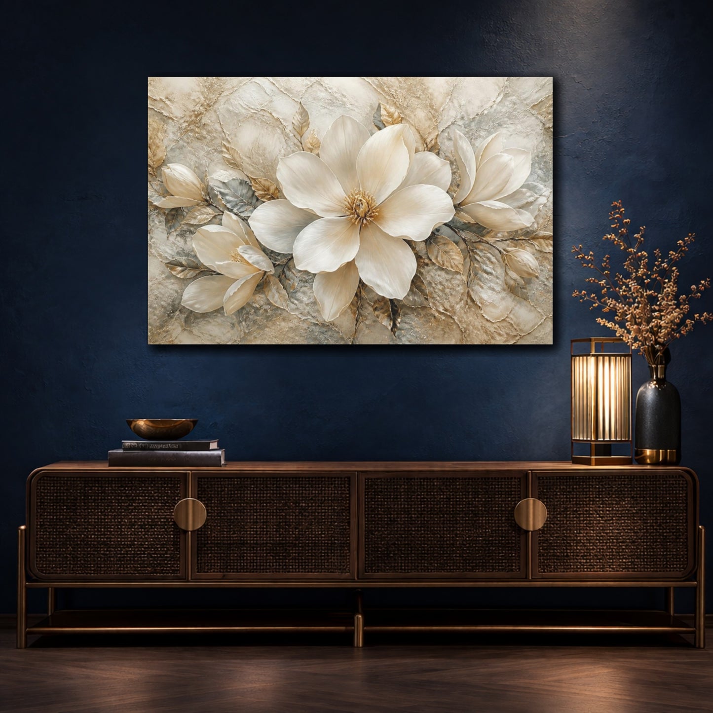 Mockup 4. Luxurious White Magnolia shown as canvas print