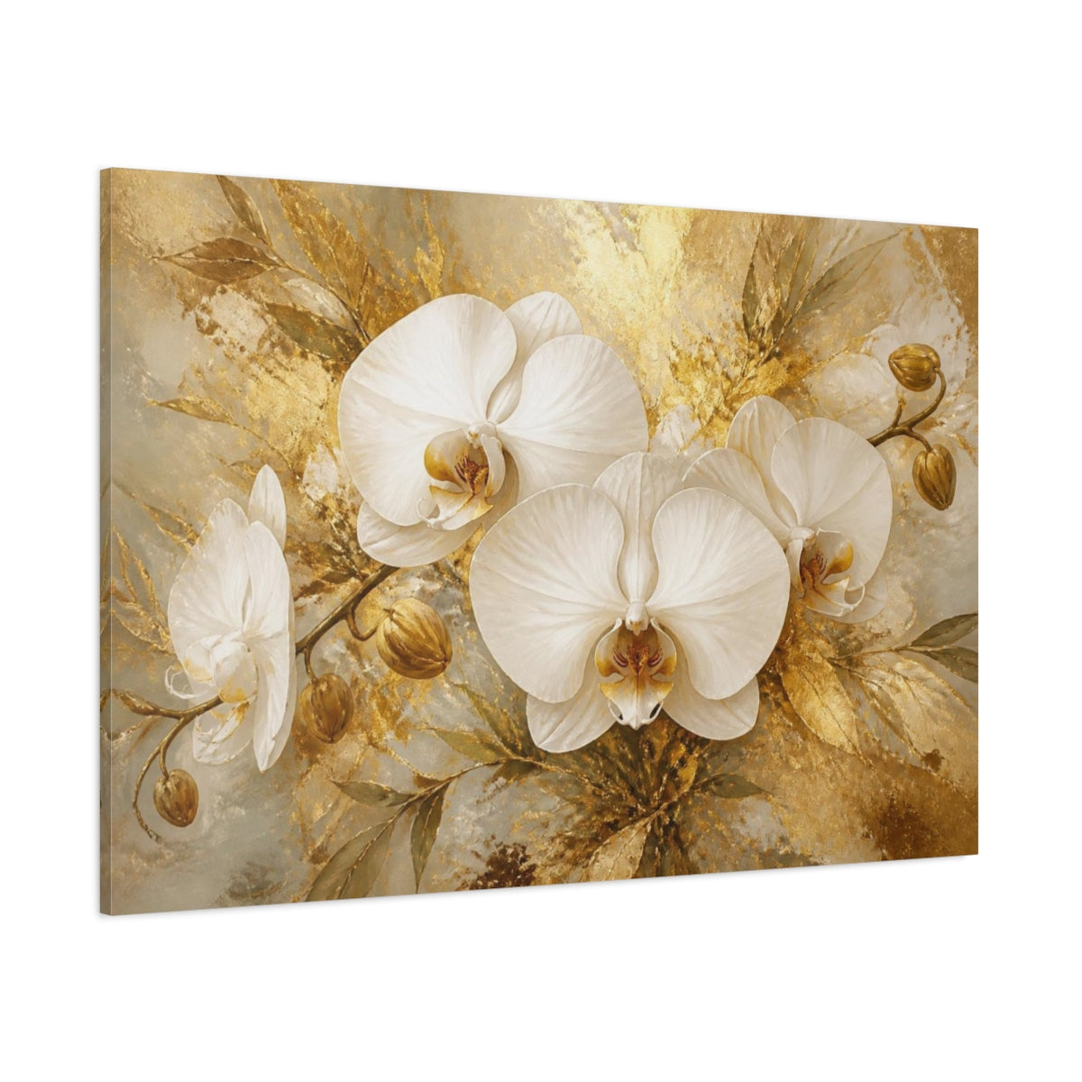 Side Mockup 1. Luxurious White Orchid shown as canvas print