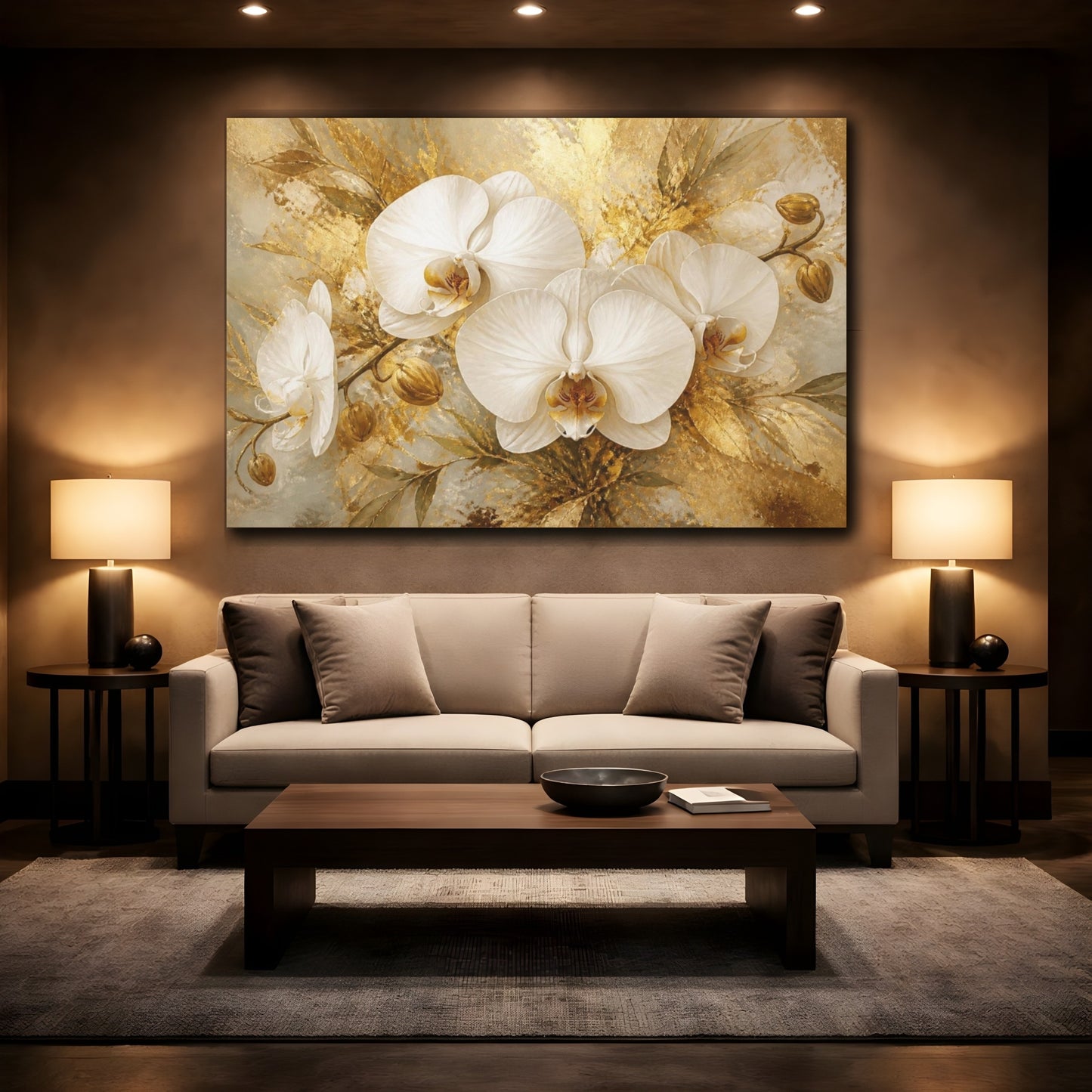 Mockup 2. Luxurious White Orchid shown as canvas print
