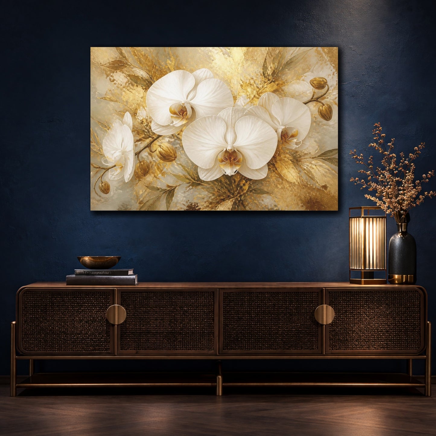 Mockup 4. Luxurious White Orchid shown as canvas print