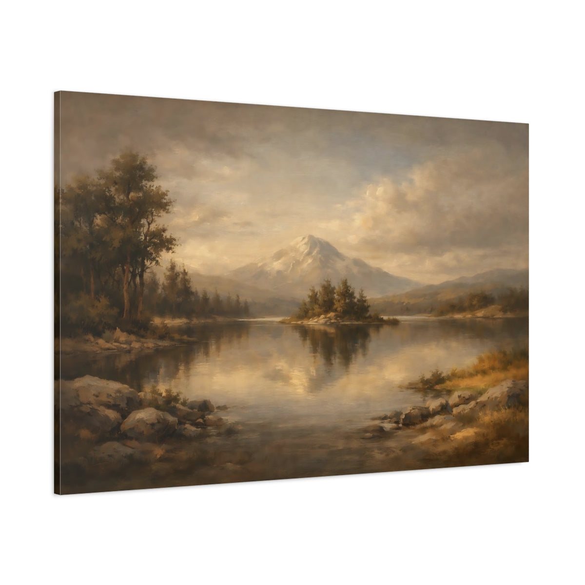 Main Mockup. Luxury Minimal Dark Brown And Grey Balance shown as stretched canvas wall art